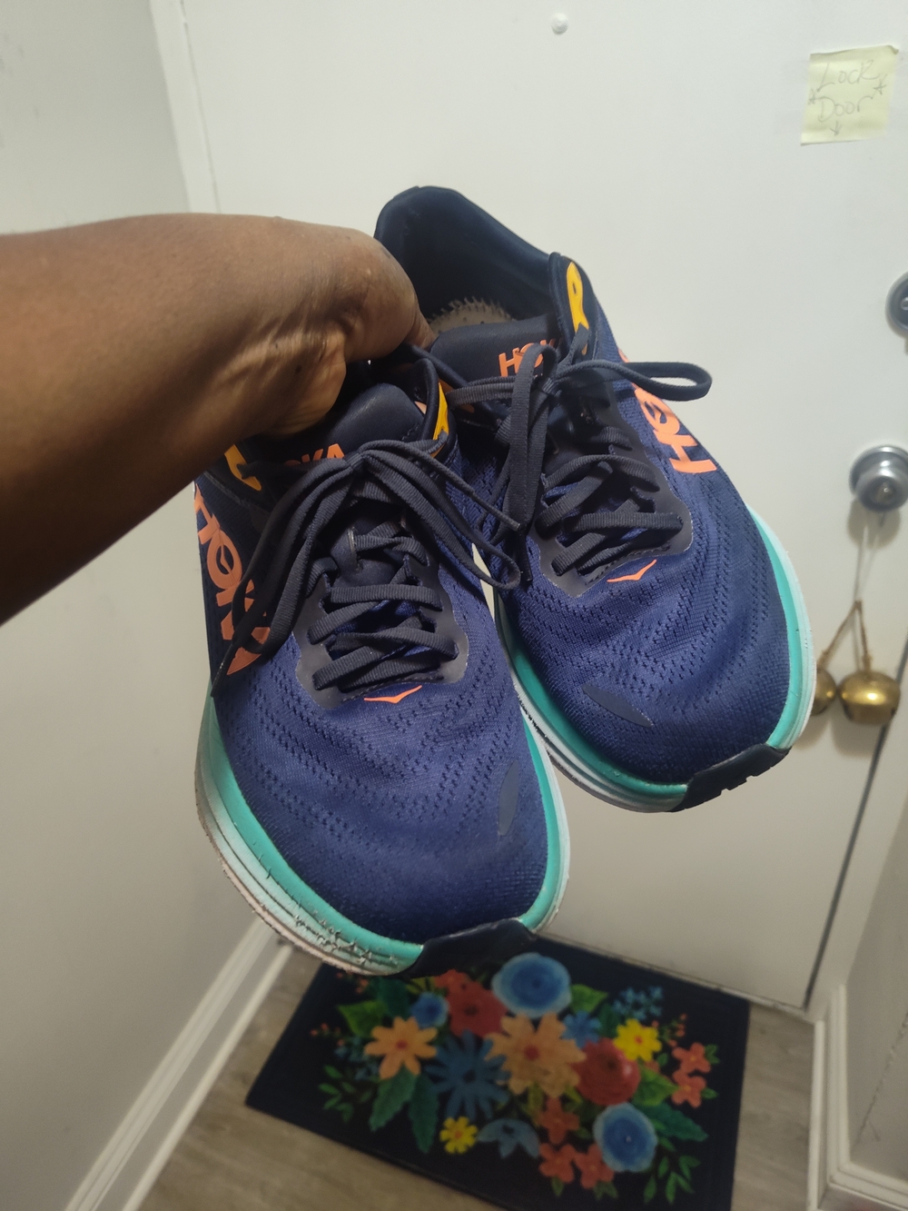 Women's HOKA One One Navy & Teal Running Shoes with Orange Logo